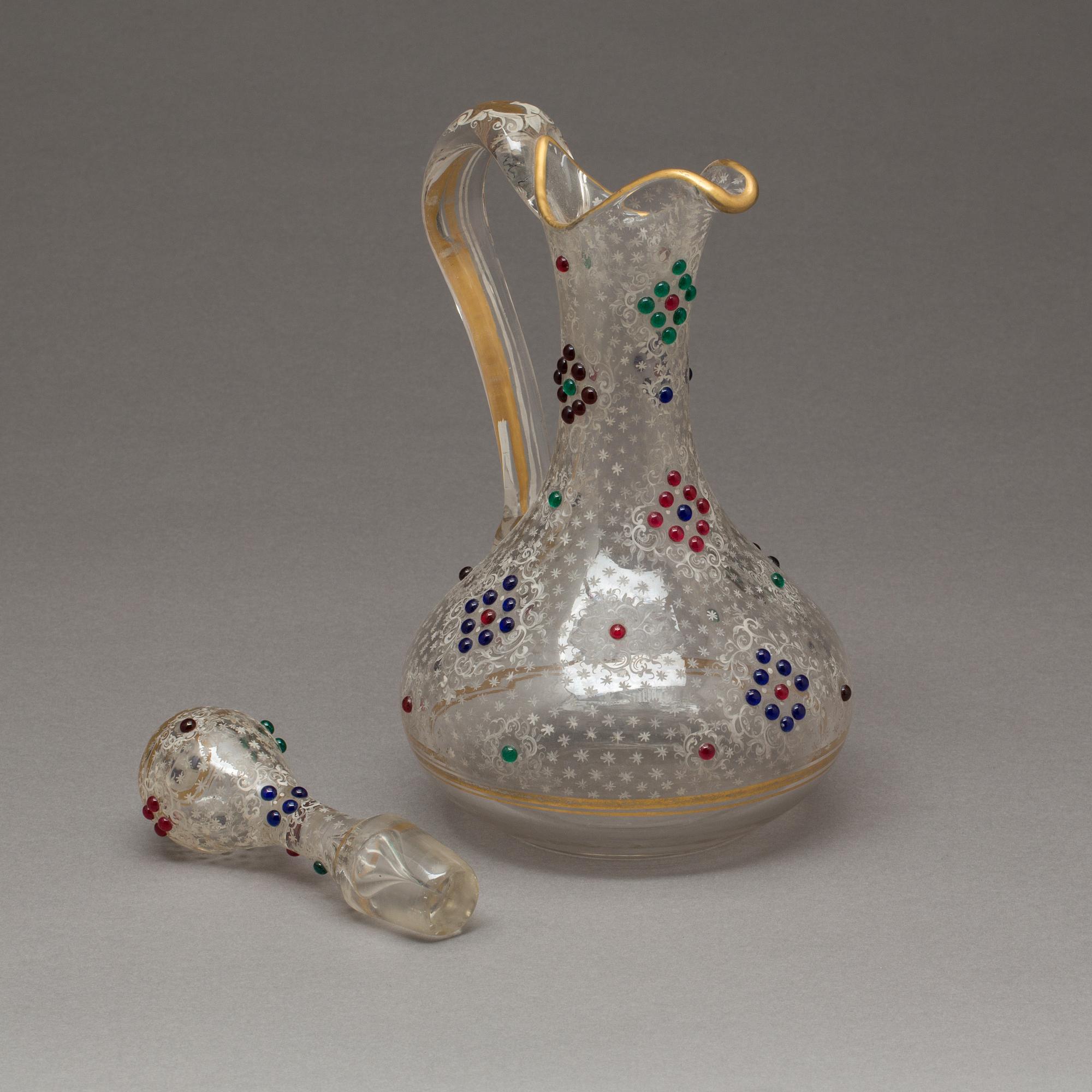 KARAFF med PROPP, glas, troligen Frankrike, 1800-talets slut.