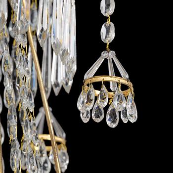 A late Gustavian gilt brass and cut glass seven-light chandelier, Stockholm, late 18th century.