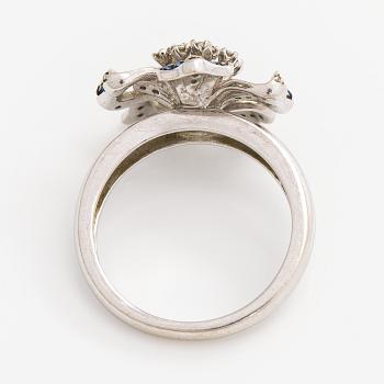 Ring, small diamonds and sapphires, 14K white gold.