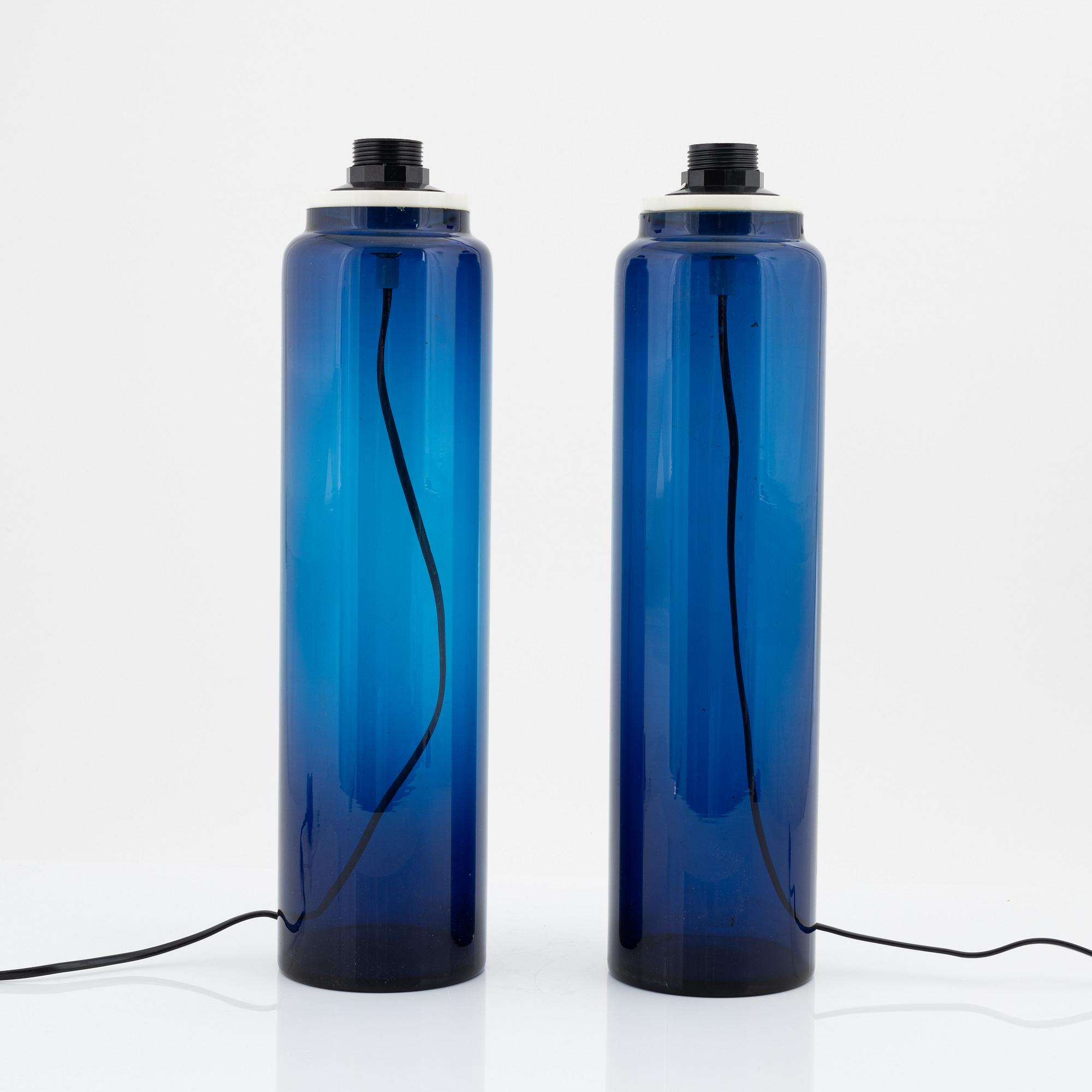 A pair of blue glass table lights, Luxus, Vittsjö.