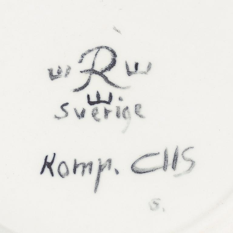 RÖRSTRAND, a set of 4 stoneware dishes, Carl-Harry Stålhane, Oskar Dahl, Sylvia Leuchovius, Sweden mid 20th century.