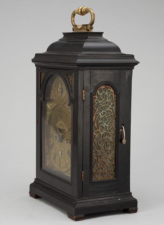 A George II 1720's Daniel Quare and Stephen Horseman ebonised striking table clock.