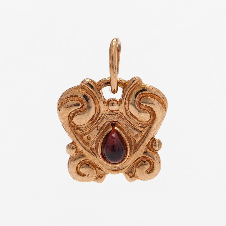 Riipus, 14K kultaa, pyöröhiottu granaatti, Kalevala Koru 1996.