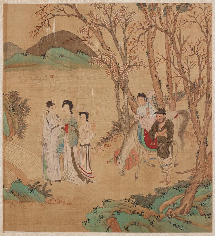 Two album pages, ink and colour on silk, Qing dynasty, 18th century.