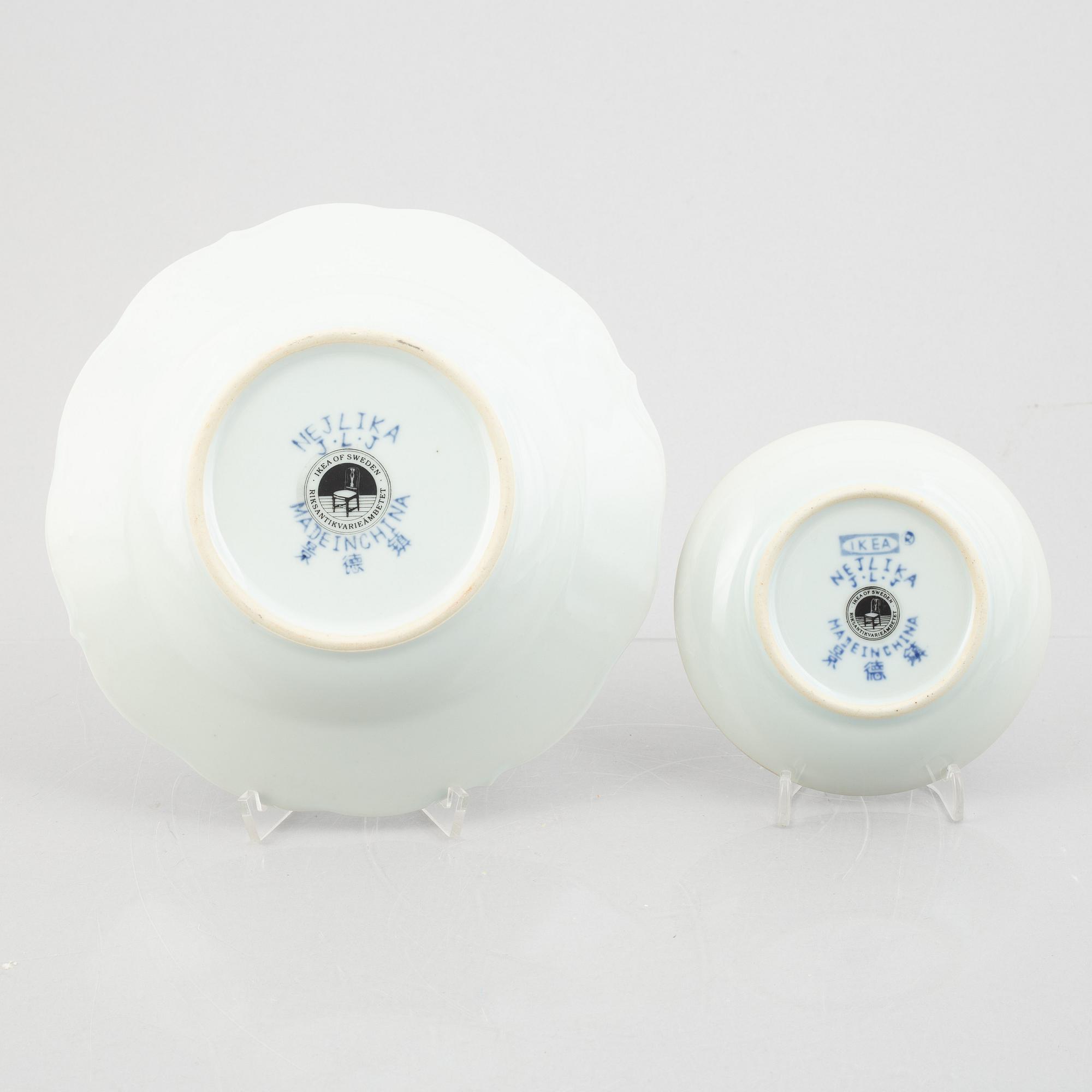 Twelve pieces of "Nejlika" porcelain, from IKEAs' 18th century series, Sweden, 1990's.