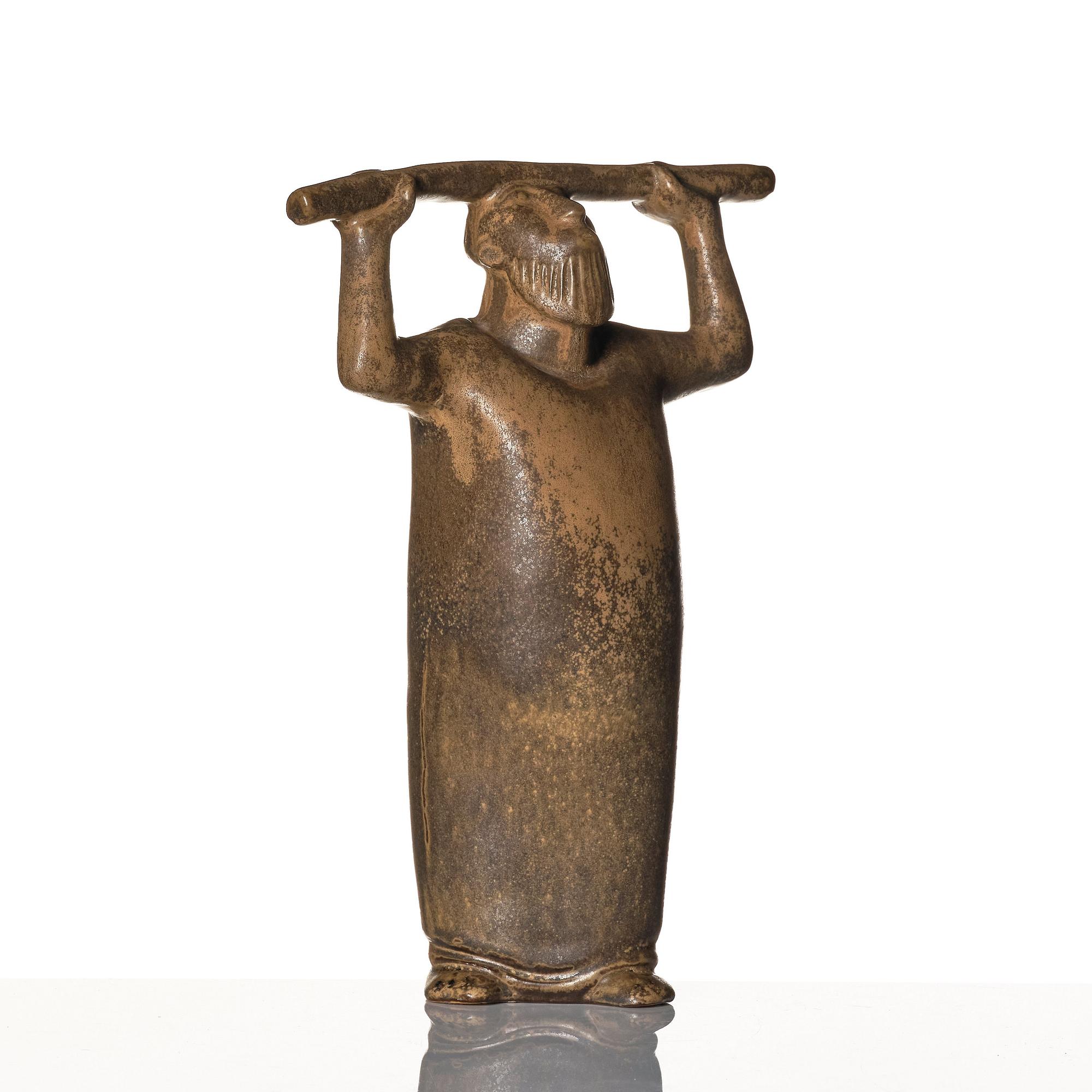 Åke Holm, skulptur, stengods, "Aron med staven", Höganäs 1950-60-tal.