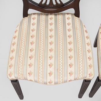 Stolar, 16 st och karmstolar 2 st, Hepplewhite-stil, 1900-talets andra hälft.