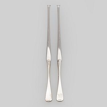 Hummerihaarukoita, 12 kpl, hopeaa ja terästä, W & S Sørensen , Tanska.