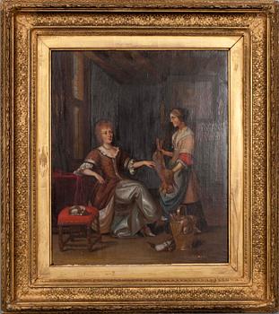 TUNTEMATON/OKÄND/ UNKNOWN, INTERIÖR, olja på pannå, sign. 1700/1800-tal.