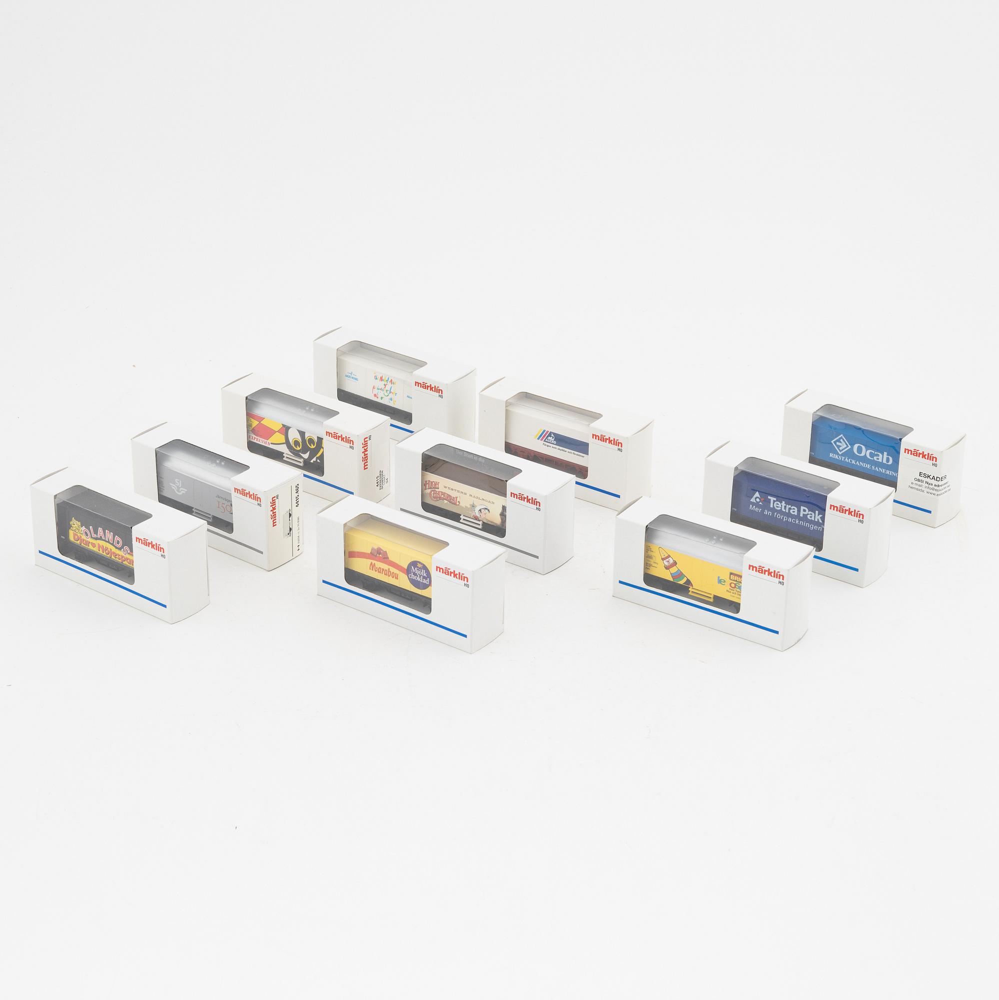 Märklin, godsvagnar, 10 st, spår H0, i lådor.