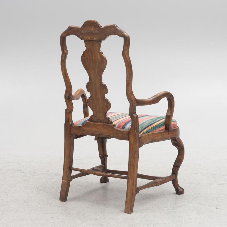 A roccoco armchair, 18th century.