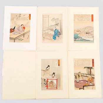 Five Ogata Gekko late 19th century woodblock prints in colours.