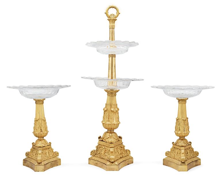 A pair of French Empire early 19th Century tazzas and a centrepiece.
