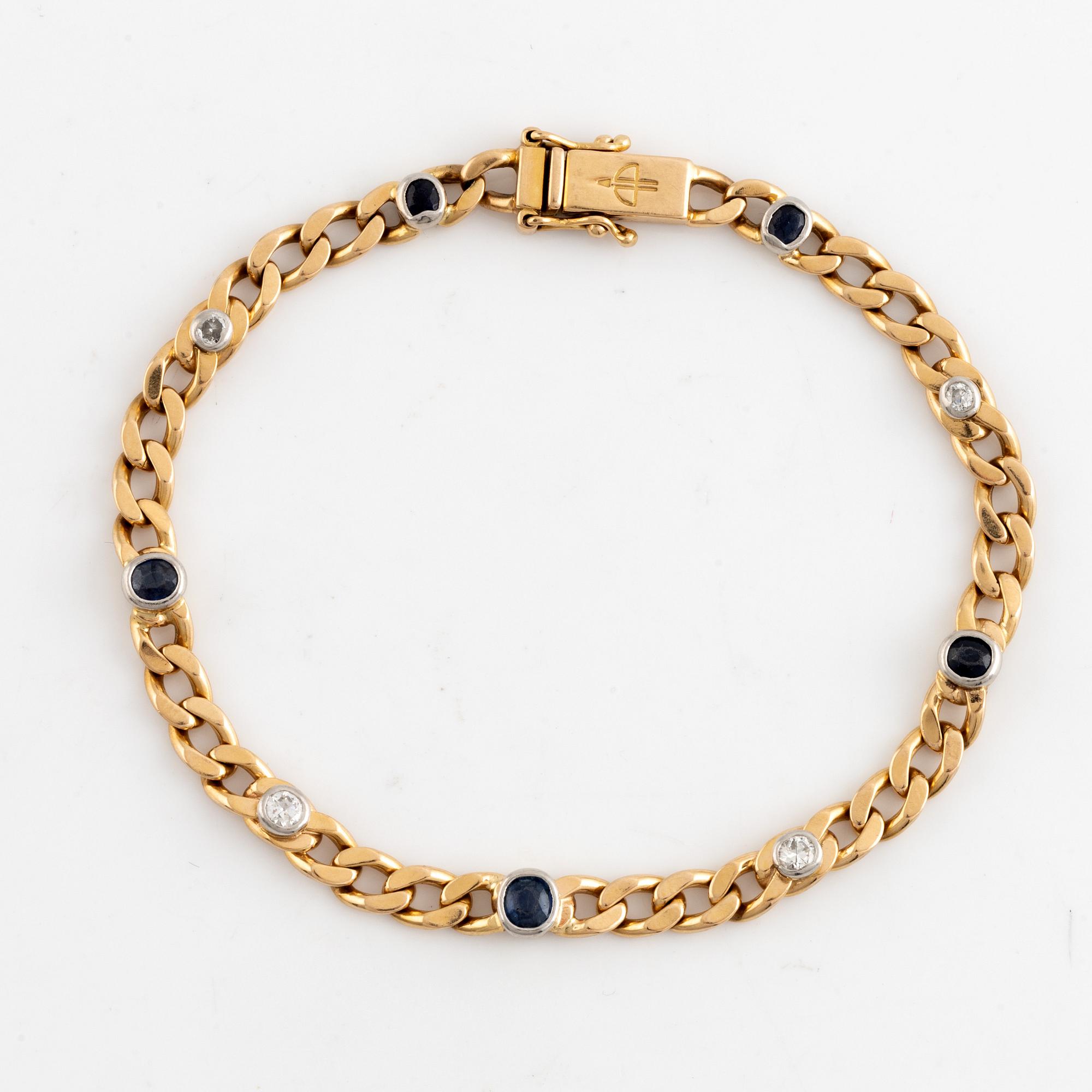 Armband, 18K guld pansarlänk med briljantslipade diamanter och safirer, Balestra.