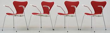 KARMSTOLAR, 4 st, "Sjuan", Arne Jacobsen, Fritz Hansen, formgiven 1955.