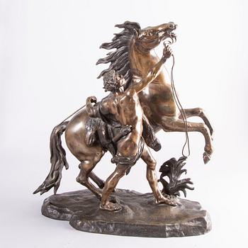 Guilliaume Coustou, after, a signed bronze sculpture  "Chevaux de Marly" from the second part of the 1800's.