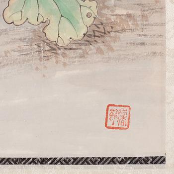 A Chinese scroll painting, signed Huang Zhouyuan with dedication to Na Wufu, 1930s.