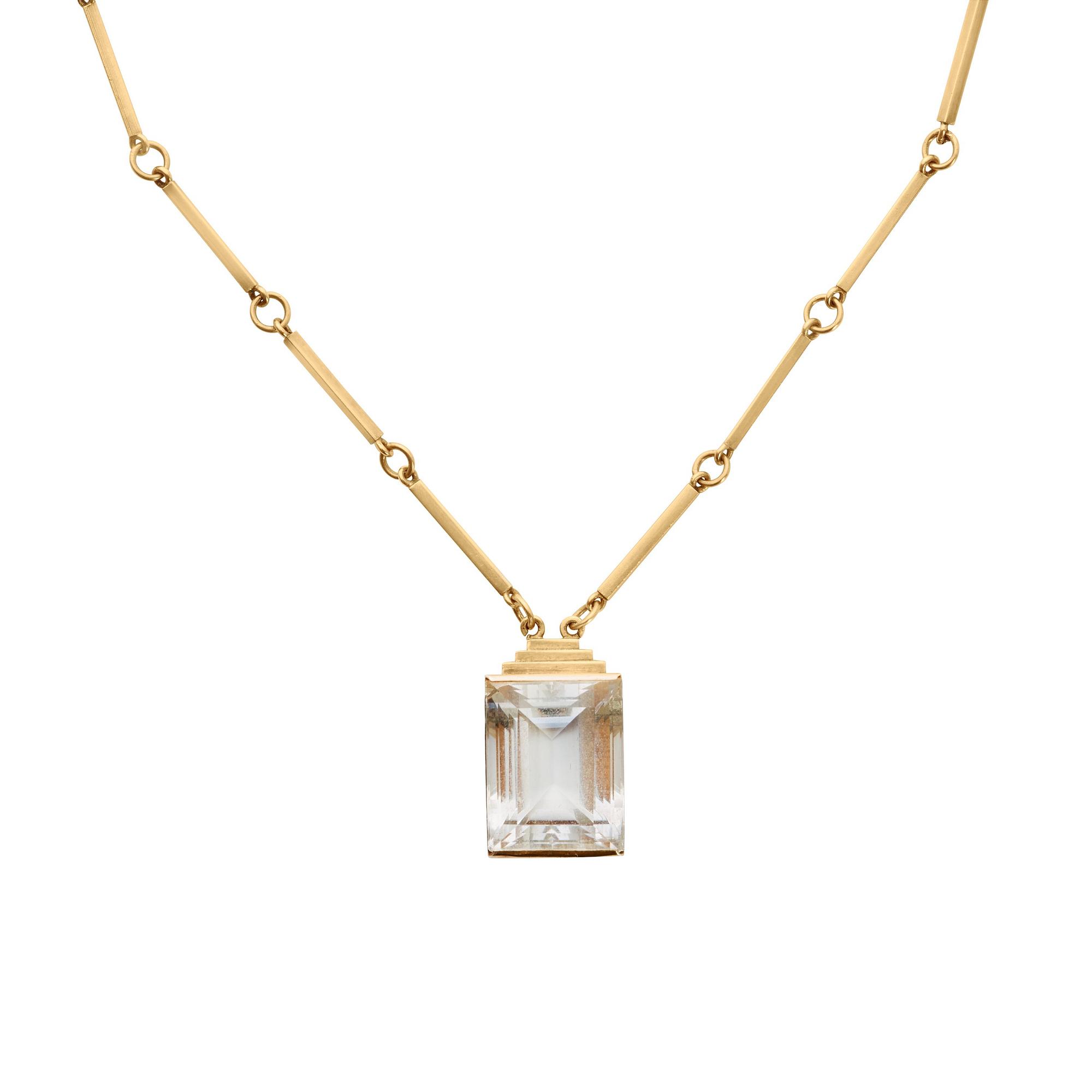 A Wiwen Nilsson gilt sterling necklace with rock crystal pendant, Lund, Sweden 1943.