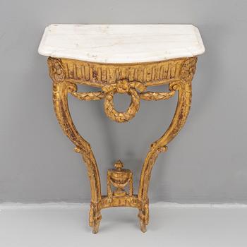 A presumably Danish Louis XVI giltwood and marble console table, late 18th century.