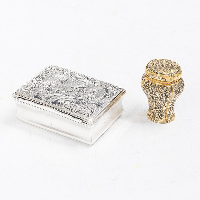 Two Swedish 18th century parcel-gilt silver boxes.