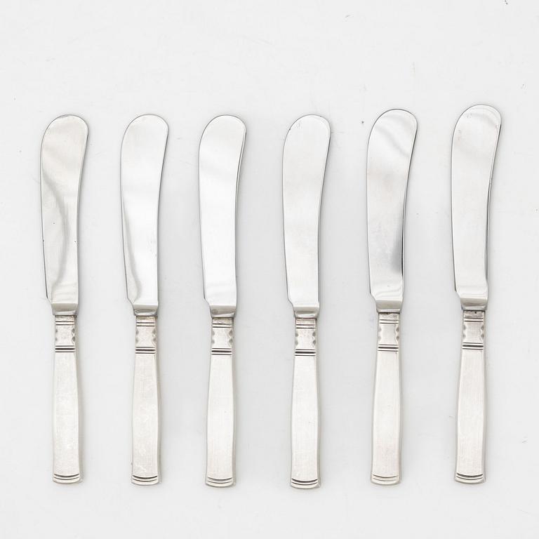 Jacob Ängman, smörknivar, 6 st, silver, "Rosenholm", GAB, Eskilstuna 1990-93.