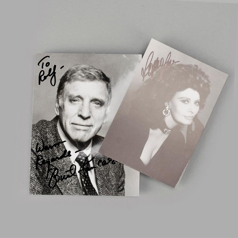 BURT LANCASTER (1913-1994) SAMT SOPHIA LOREN f 1934, autografer på foto.