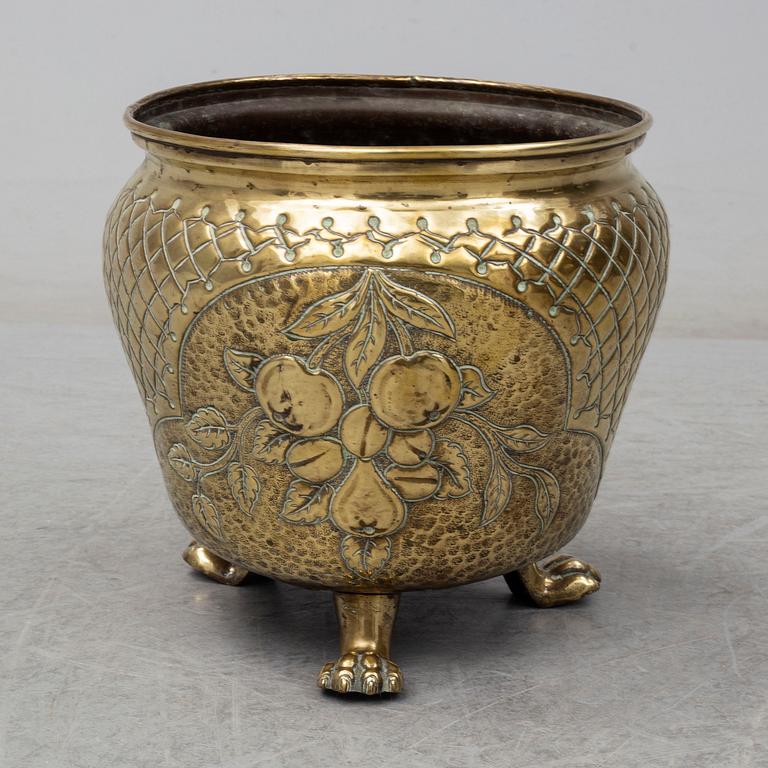 A 18th century brass flower pot.