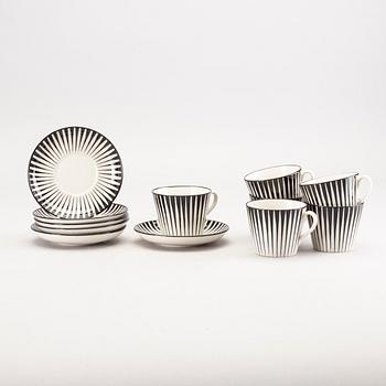 EUGEN TROST, 6 st tekoppar med fat,  stycken, flintgods, "Zebra", Gefle.