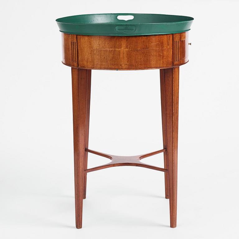 A late Gustavian mahogany and tole tray-table, Stockholm, late 18th century.