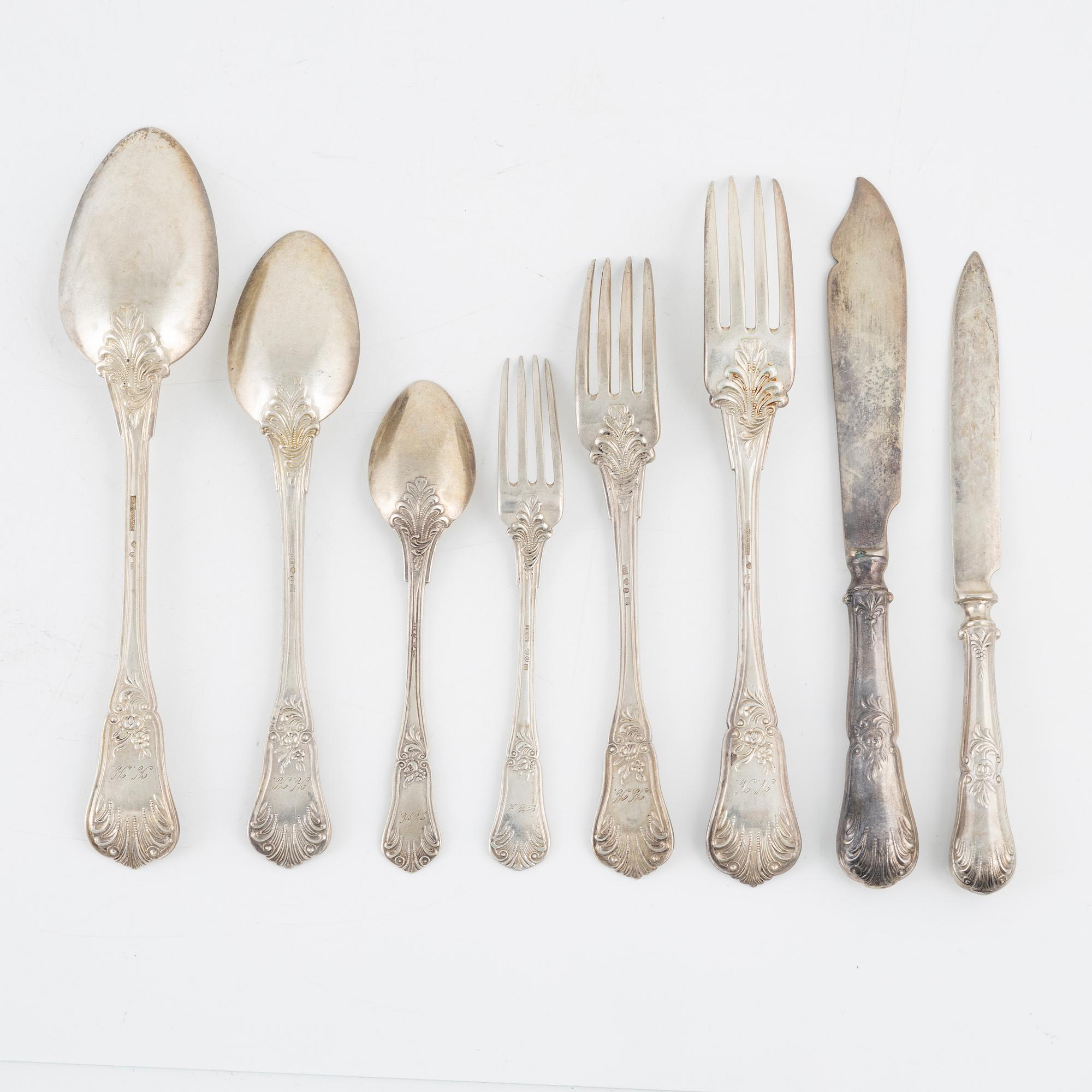 A 89-piece silver flat wear set, mostly J.Rönnqvist, Örebro, Sweden, 1884-1911.