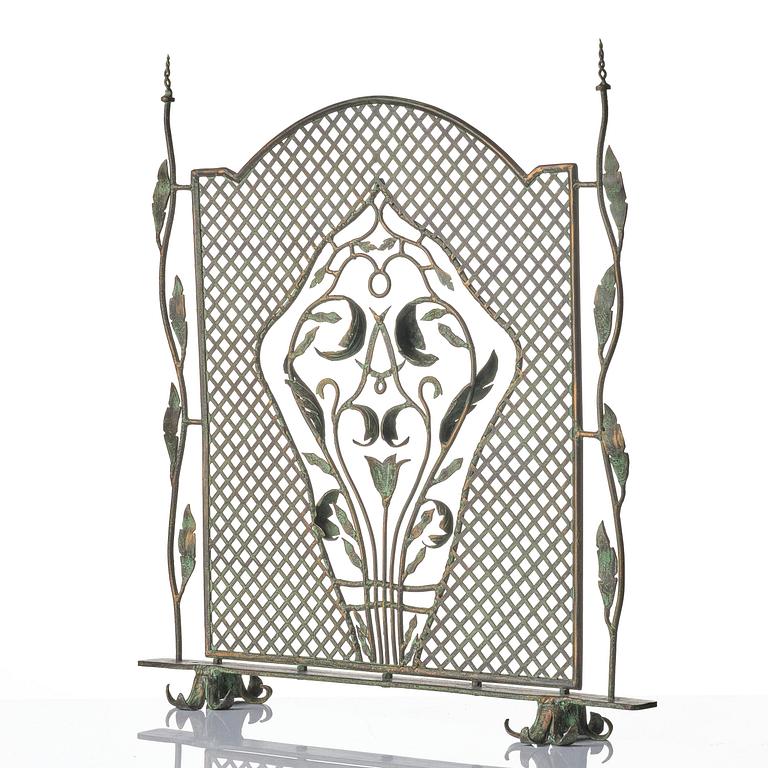 Antti Hakkarainen, attributed to, a fire screen, Taidetakomo Antti Hakkarainen, patinated metal, Finland probably 1920s.