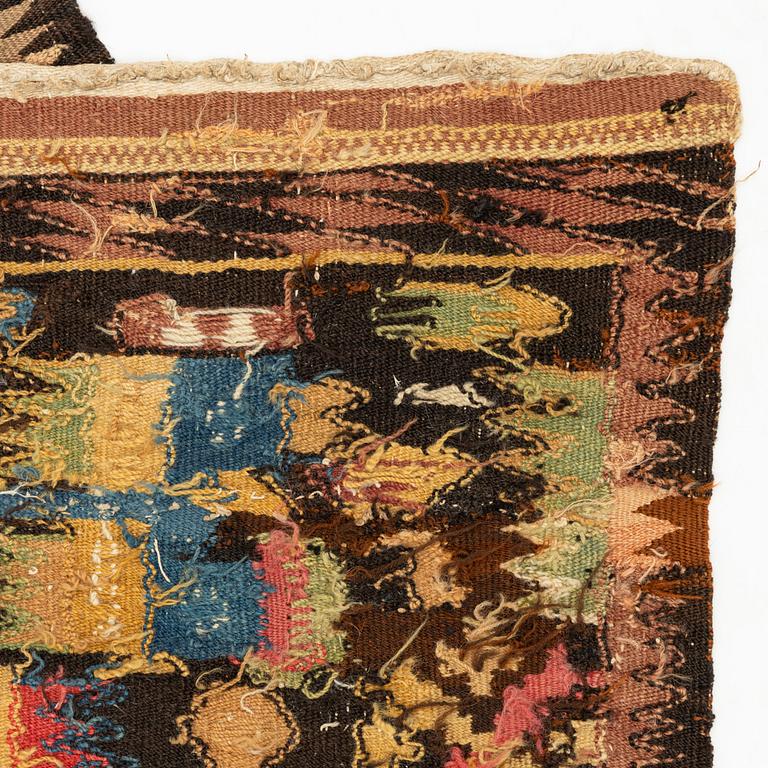 A bench cushion, tapestry weave, c. 245 x 57 cm, Östra district, Blekinge, Sweden, mid 19th century.