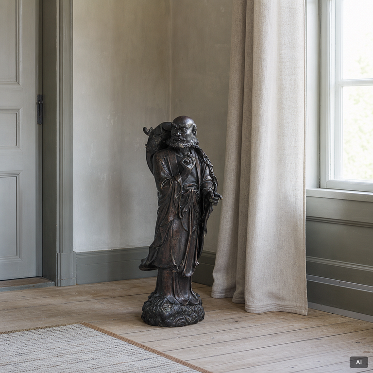 A large Japanese bronze figure of a Rakan, Meiji (1868-1912).
