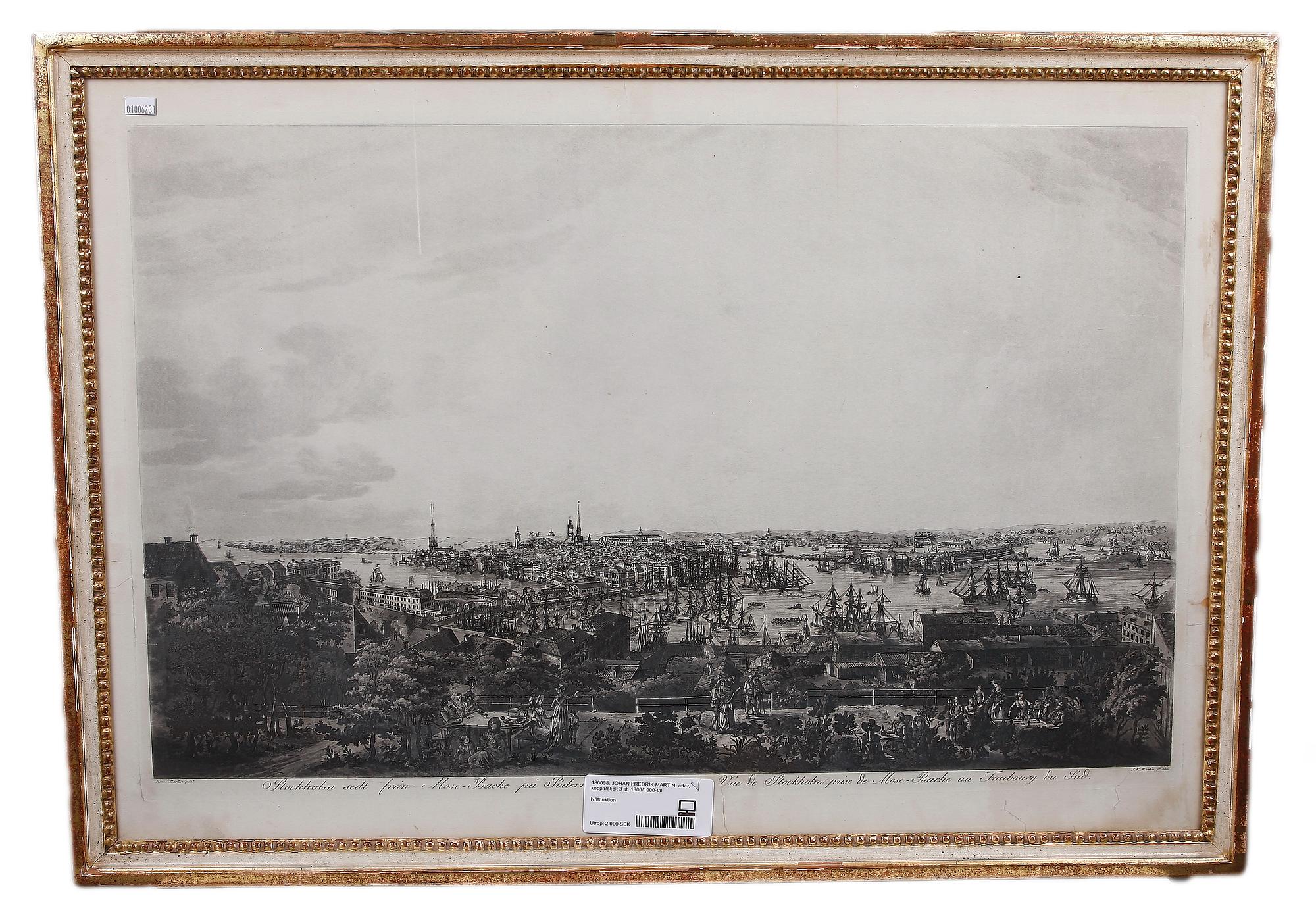 JOHAN FREDRIK MARTIN, efter, kopparstick 3 st, 1800/1900-tal.