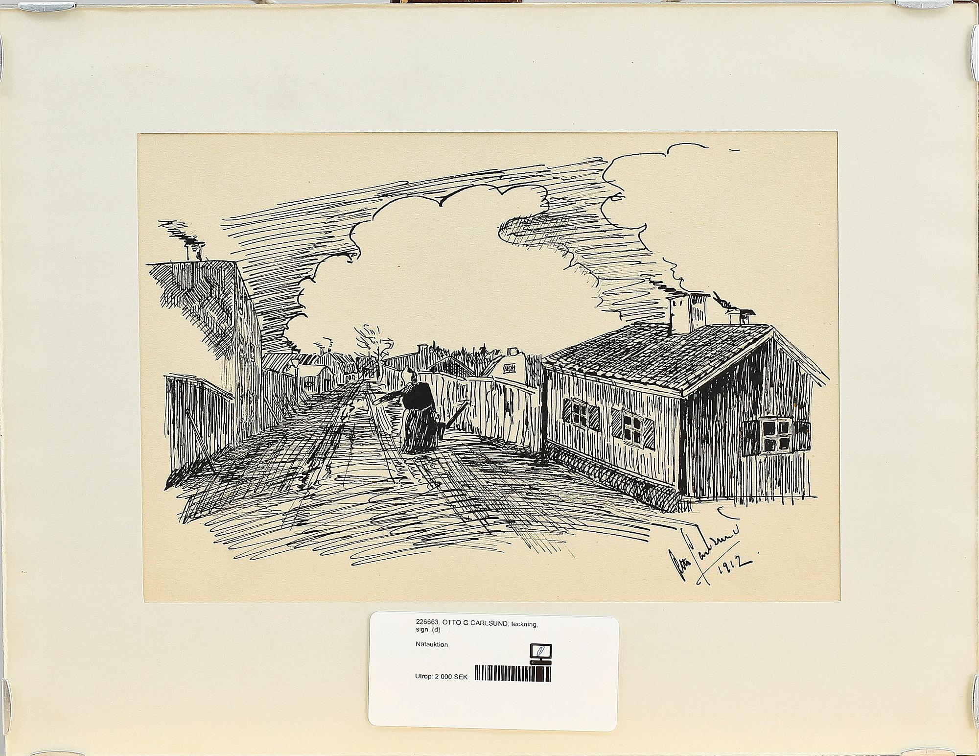 OTTO G CARLSUND, teckning, sign samt dat 1912.