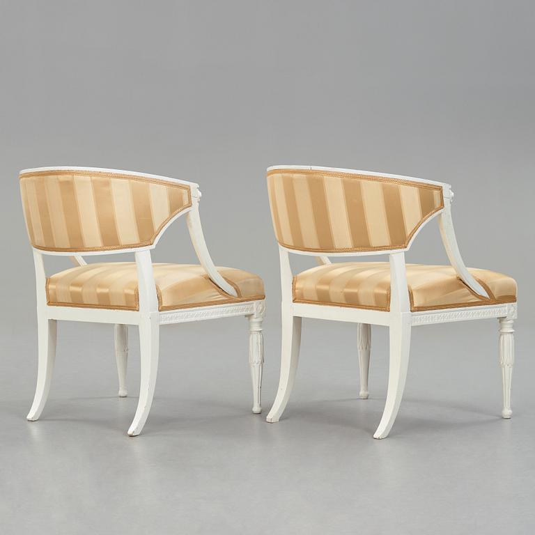 A pair of late Gustavian armchairs, beginning of the 19th century.