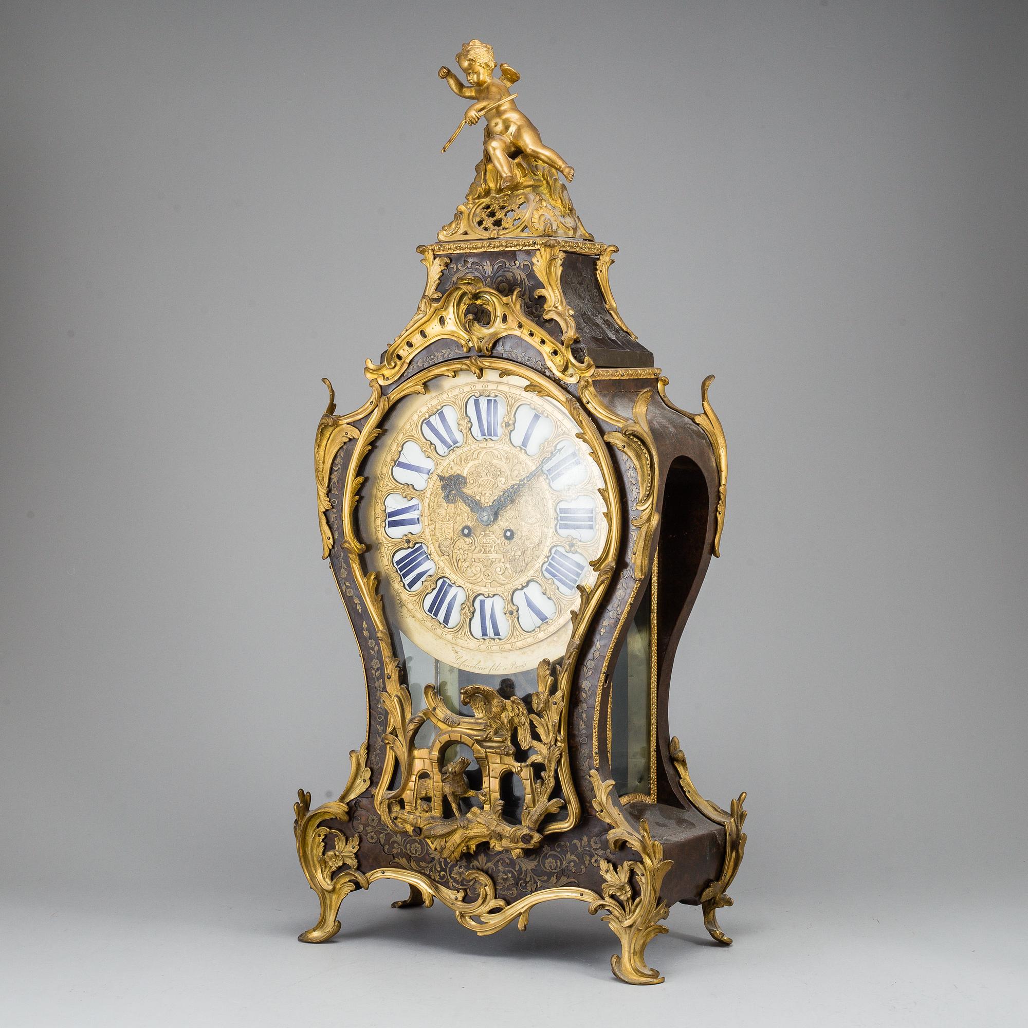 A French Louis XV pendulum clock, signed Lefaucheur fils a Paris.