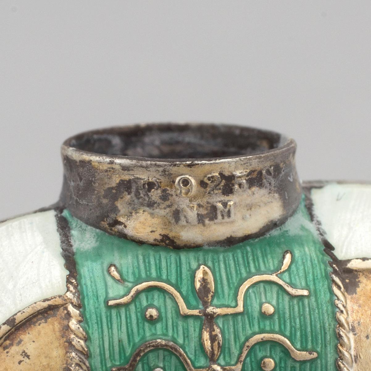 SALTCELLAR, a couple, silver, enamel, J Tostrup , Oslo, 1900s.