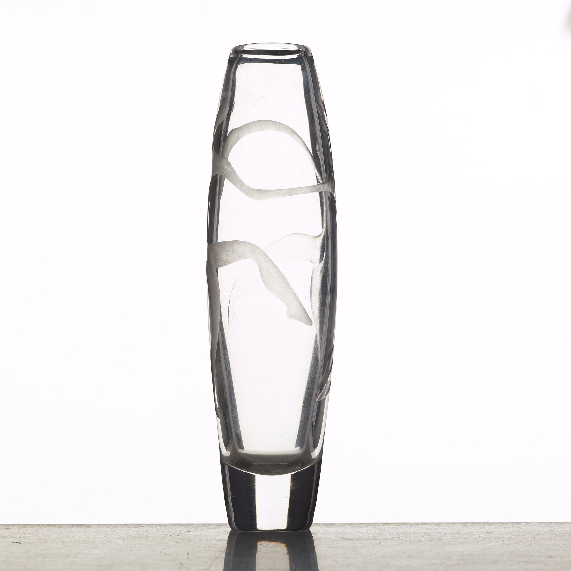 Vicke Lindstrand, an engraved glass vase, Kosta, Sweden 1950's.