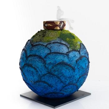 Kjell Engman, a unique glass sculpture 'Globe Blå', Kosta Boda, Sweden.