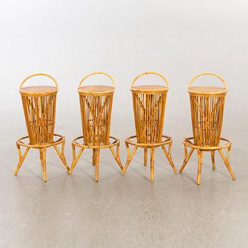 P.C Bonacina, Italien, Bar counter, 4 stools / bar stools, Bamboo, 1950s.