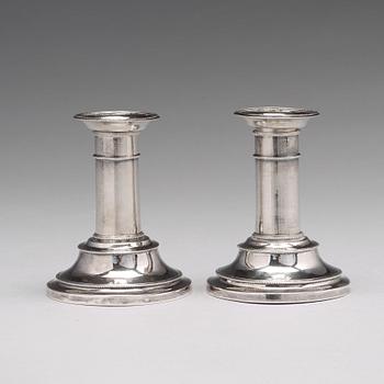 A pair of Swedish Gustavian silver candlesticks, marks of Sven Olson, Ängelholm 1803.