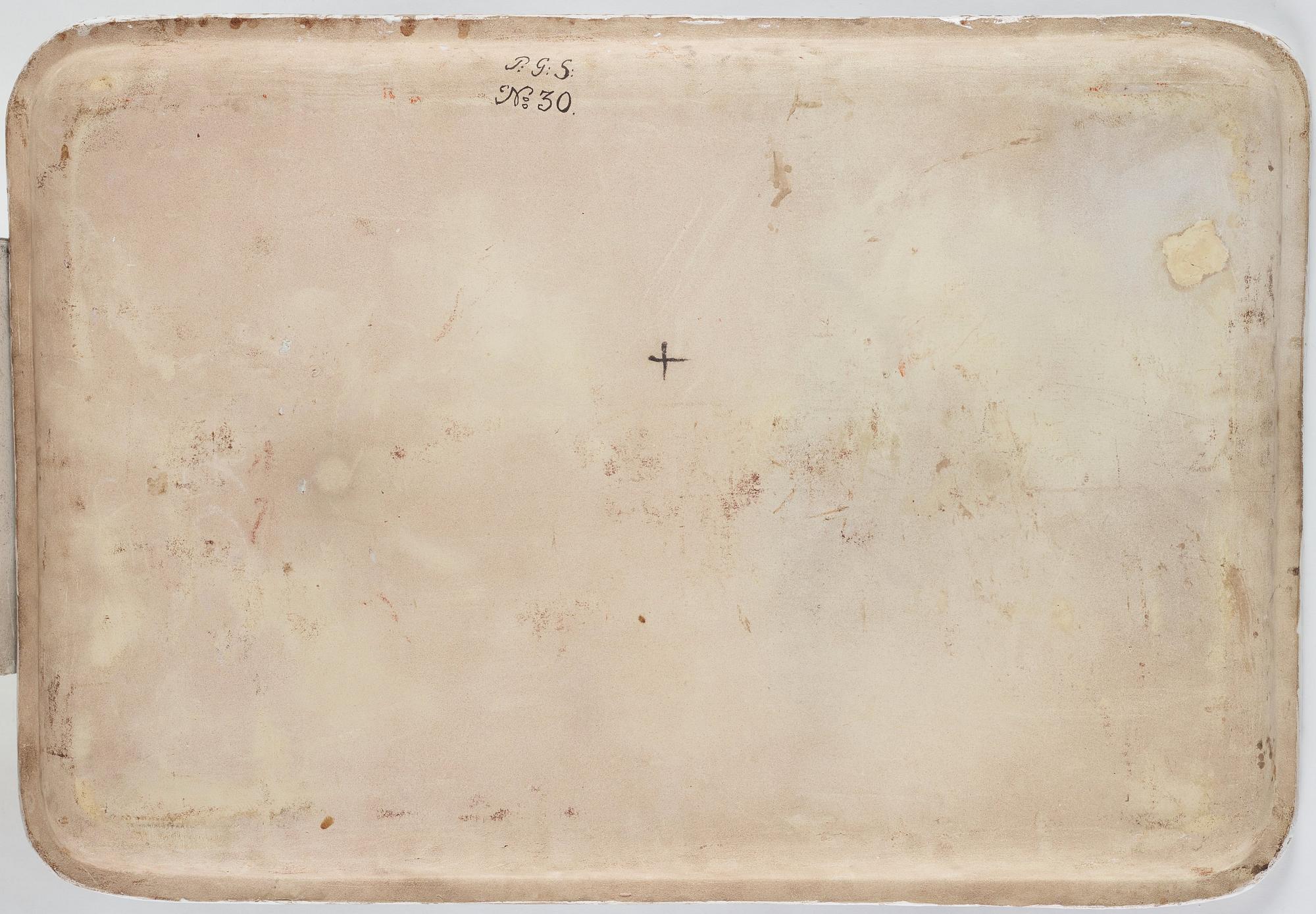 Tebord, med fajansbricka, originalunderrede tillskrivet Gottlieb Iwersson, Sengustavianskt, sent 1700-tal.