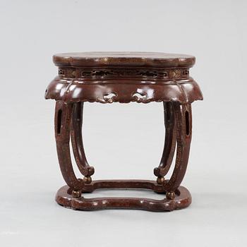 A red and gold lacquer stool, Qing dynasty presumably 18th century.