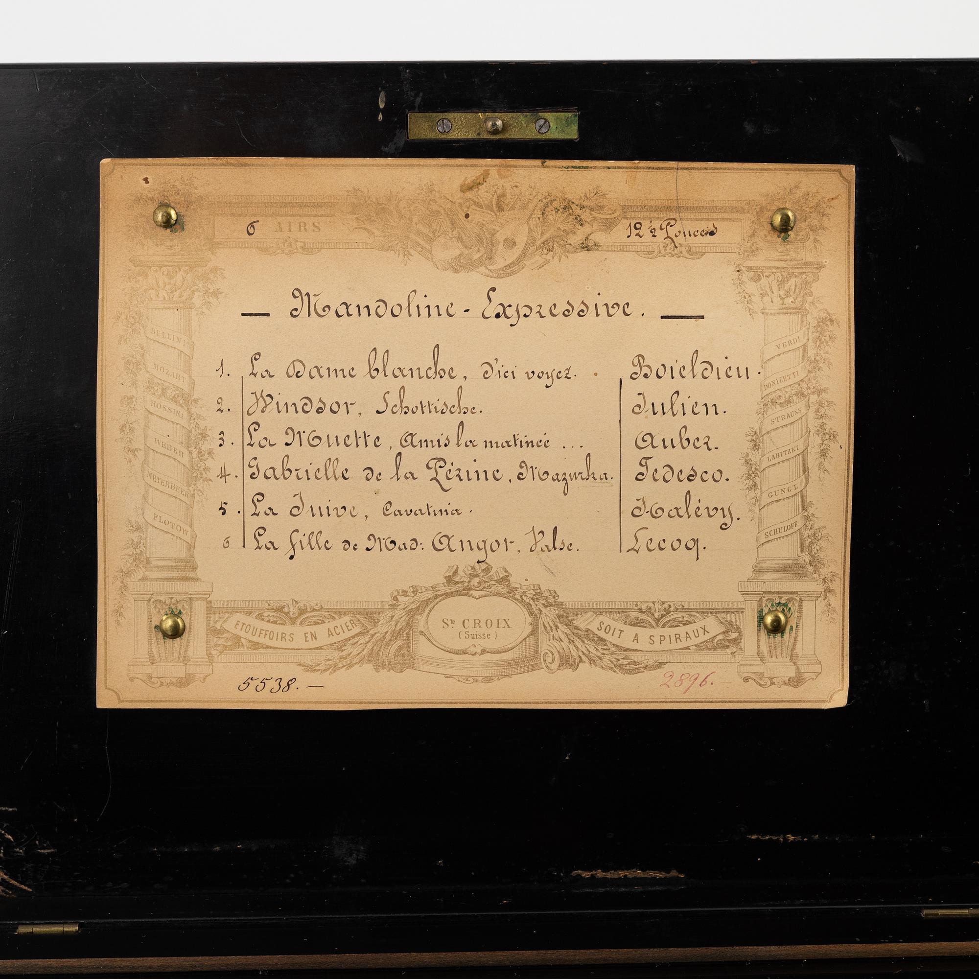 A musical box, Ste. Croix, Schweiz, late 19th Century.