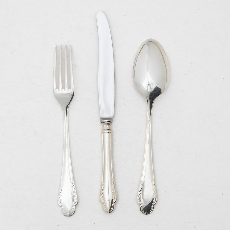 Cutlery, 9 pcs, silver, model "Haga", JL Hultman, Stockholm 1965-1970.