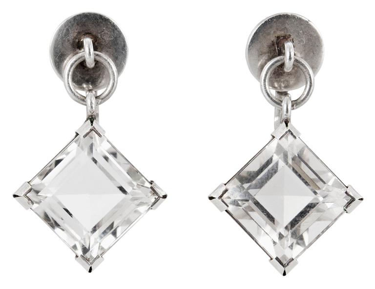 A PAIR OF WIWEN NILSSON sterling and rock crystal earrings, Lund 1948.
