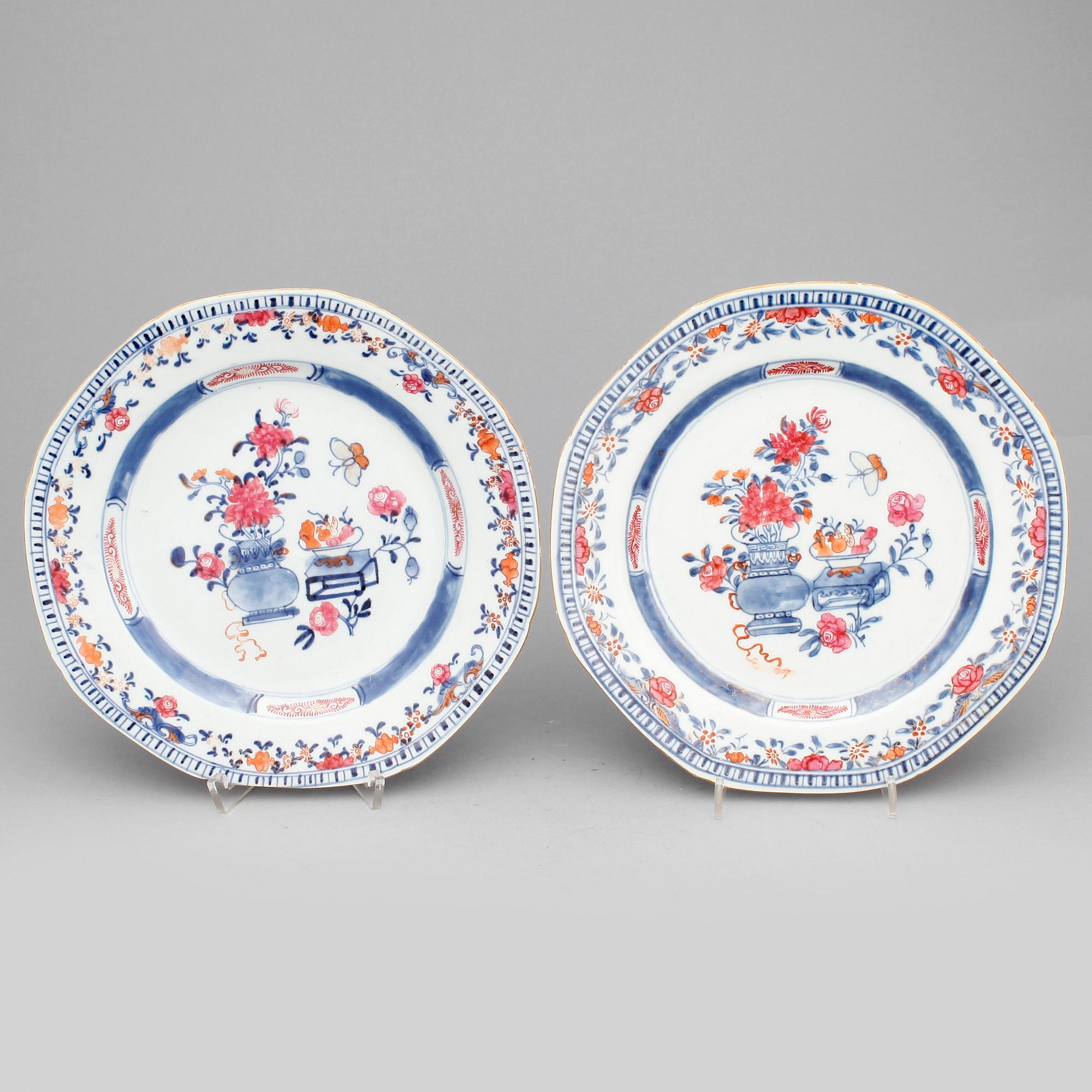 PARTI TALLRIKAR, 4 st. Porslin, Kina, 1700/1800-tal.