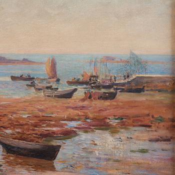 Alfred Wahlberg, Harbor Scene at Saint Guénolé.