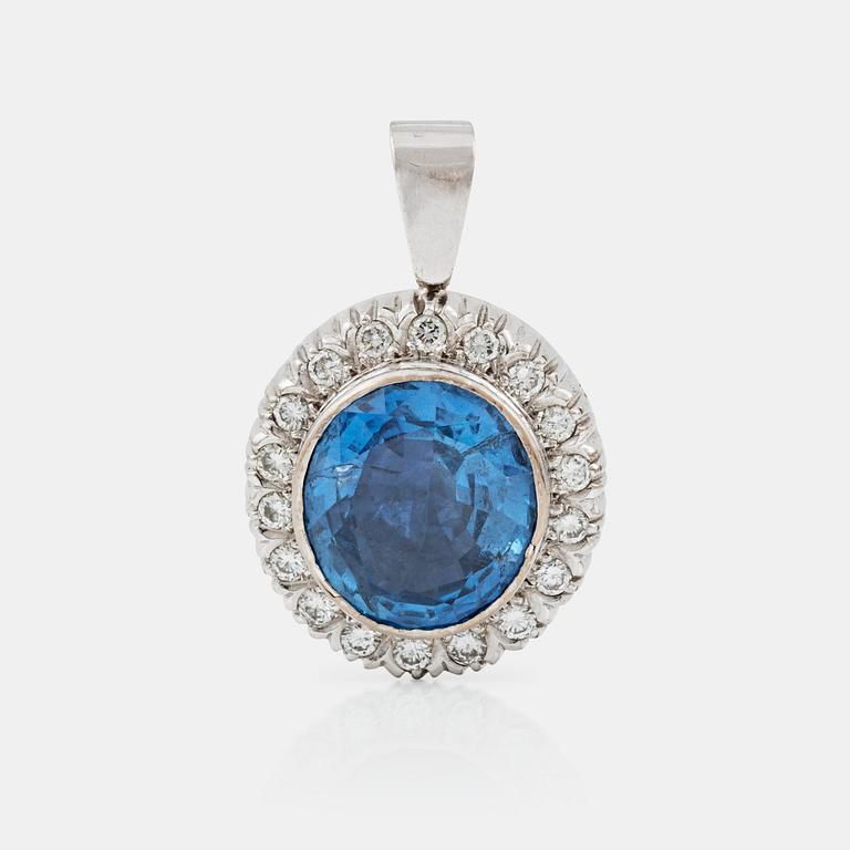 An untreated sapphire, circa 24.00 cts and brilliant cut diamonds, total carat weight circa 1.50 cts, pendant.